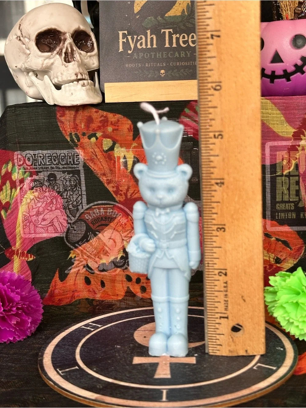 Handmade Bear Nutcracker Candle – Light Blue Christmas Candle